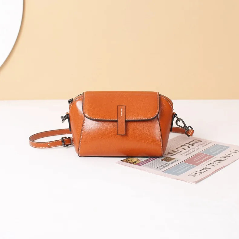 Oil-Wax Shell Shoulder Bag