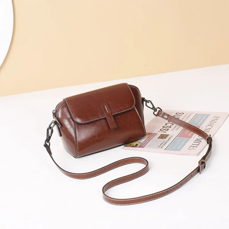 Oil-Wax Shell Shoulder Bag
