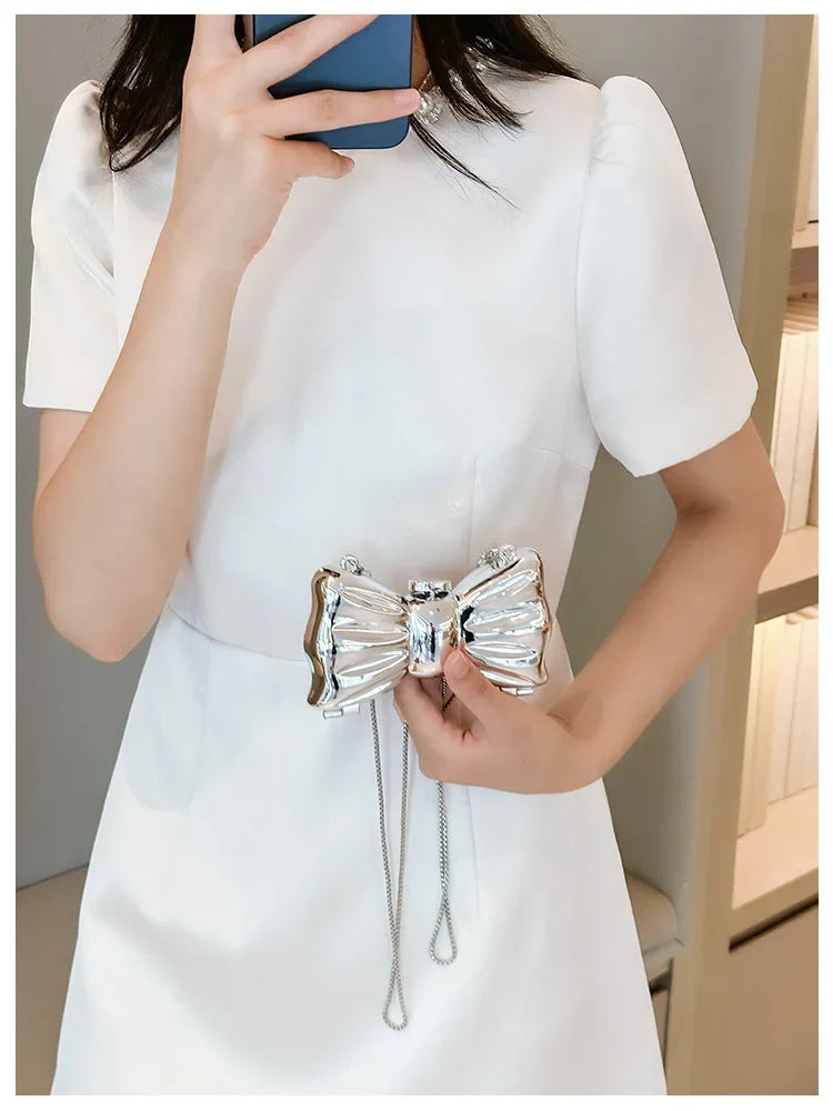 Metallic Bow Clutch Bag