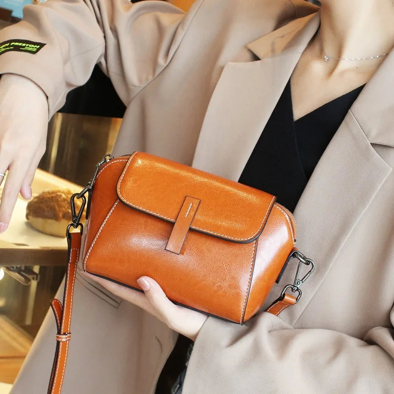 Oil-Wax Shell Shoulder Bag