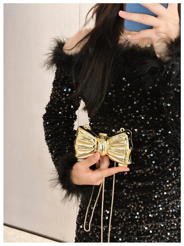 Metallic Bow Clutch Bag