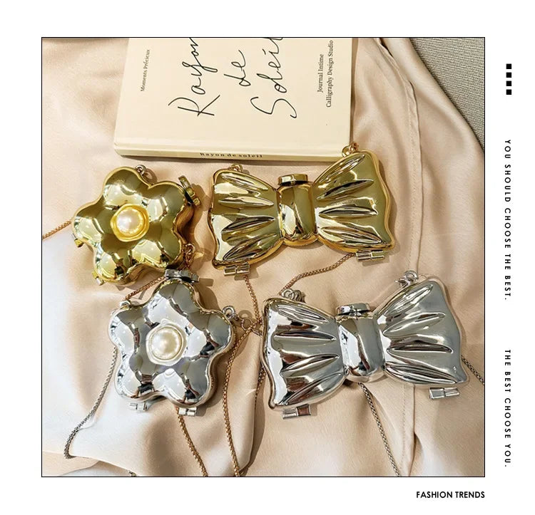 Metallic Bow Clutch Bag