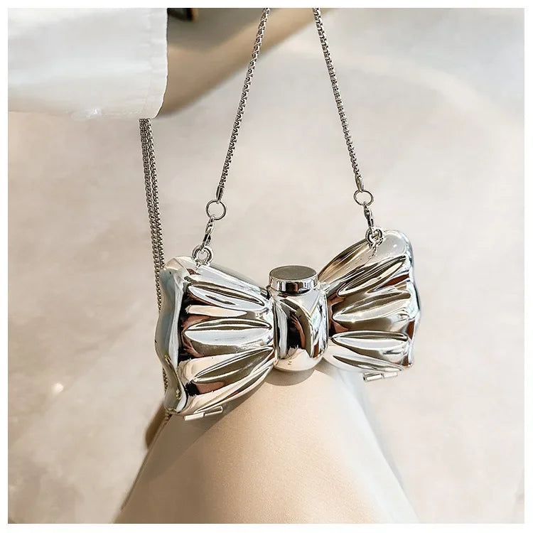 Metallic Bow Clutch Bag