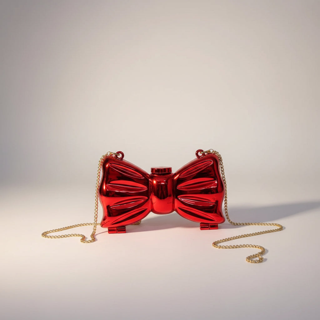 Metallic Bow Clutch Bag