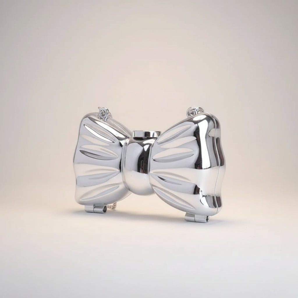 Metallic Bow Clutch Bag