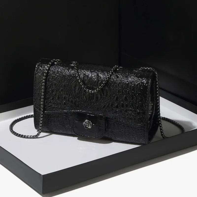 Croc-Effect Chain Bag