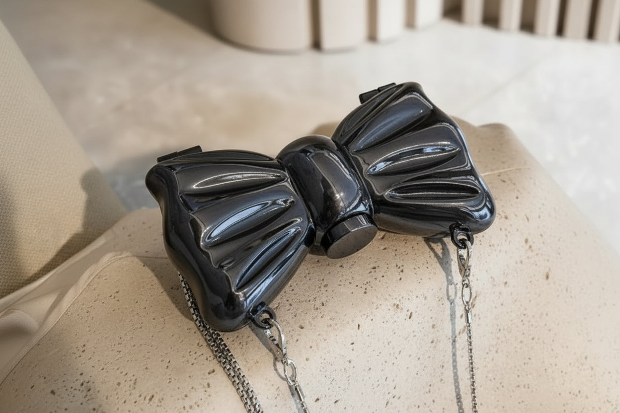 Metallic Bow Clutch Bag