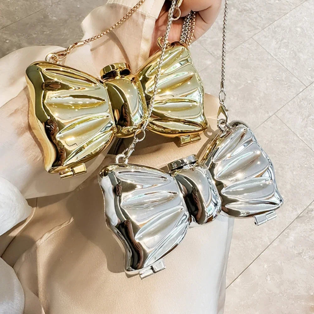 Metallic Bow Clutch Bag
