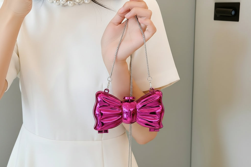 Metallic Bow Clutch Bag