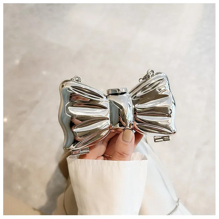 Metallic Bow Clutch Bag