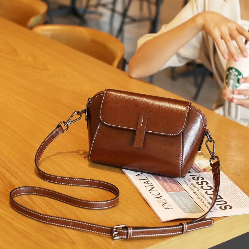 Oil-Wax Shell Shoulder Bag