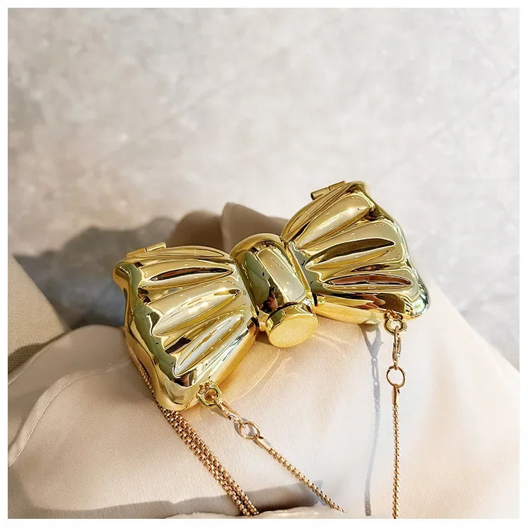 Metallic Bow Clutch Bag
