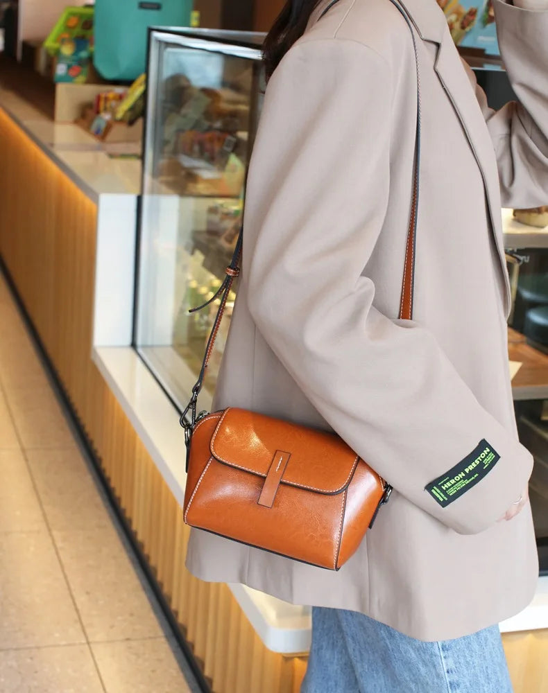 Oil-Wax Shell Shoulder Bag