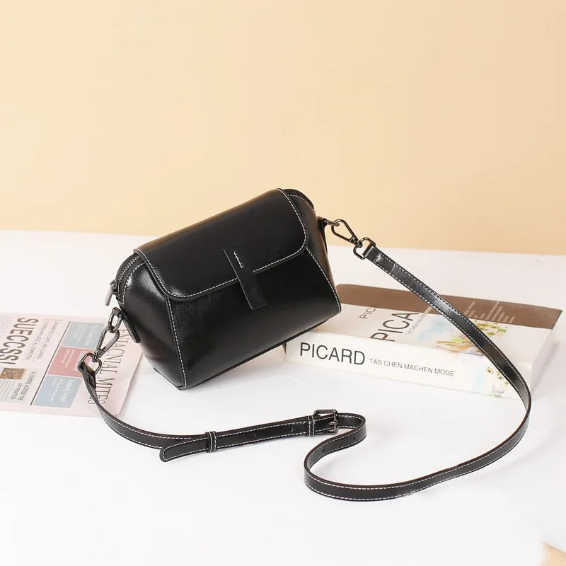 Oil-Wax Shell Shoulder Bag