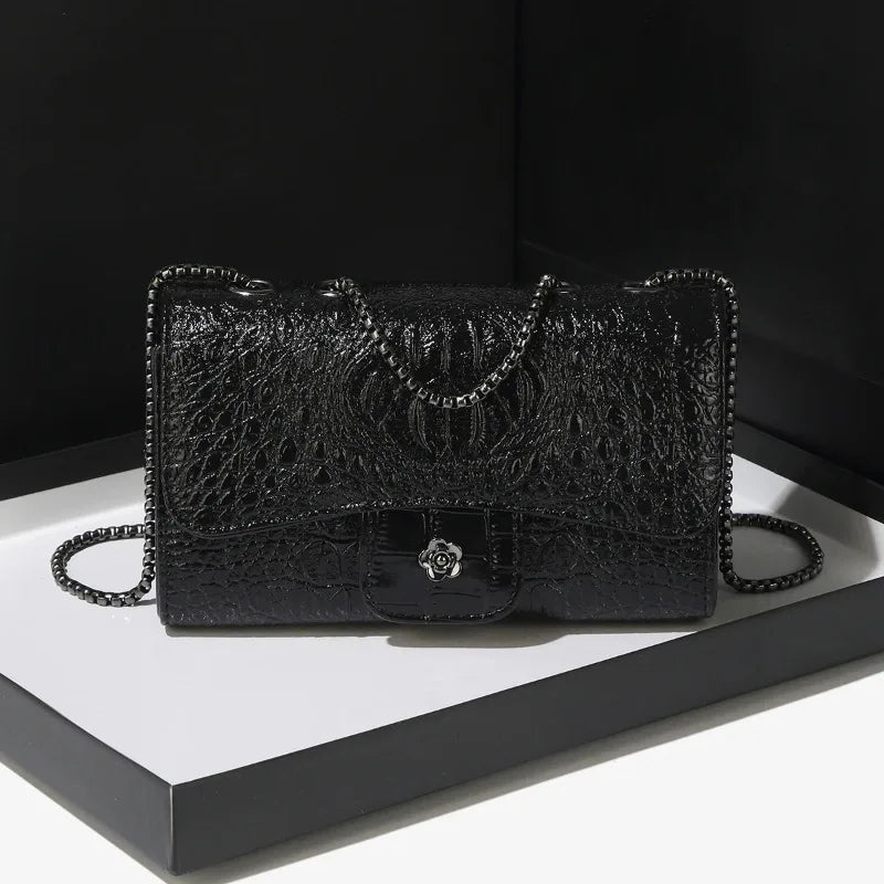 Croc-Effect Chain Bag