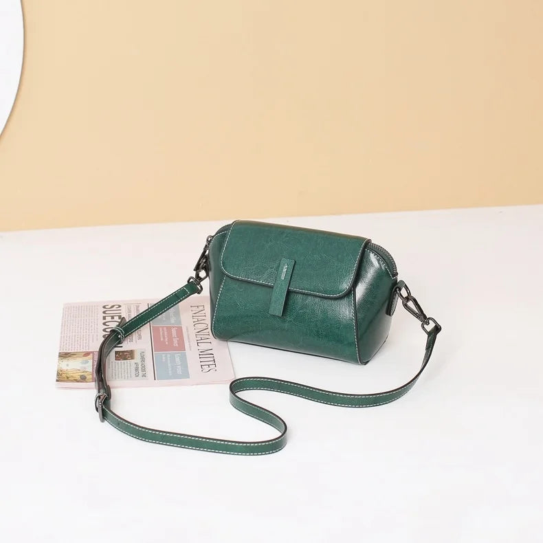 Oil-Wax Shell Shoulder Bag