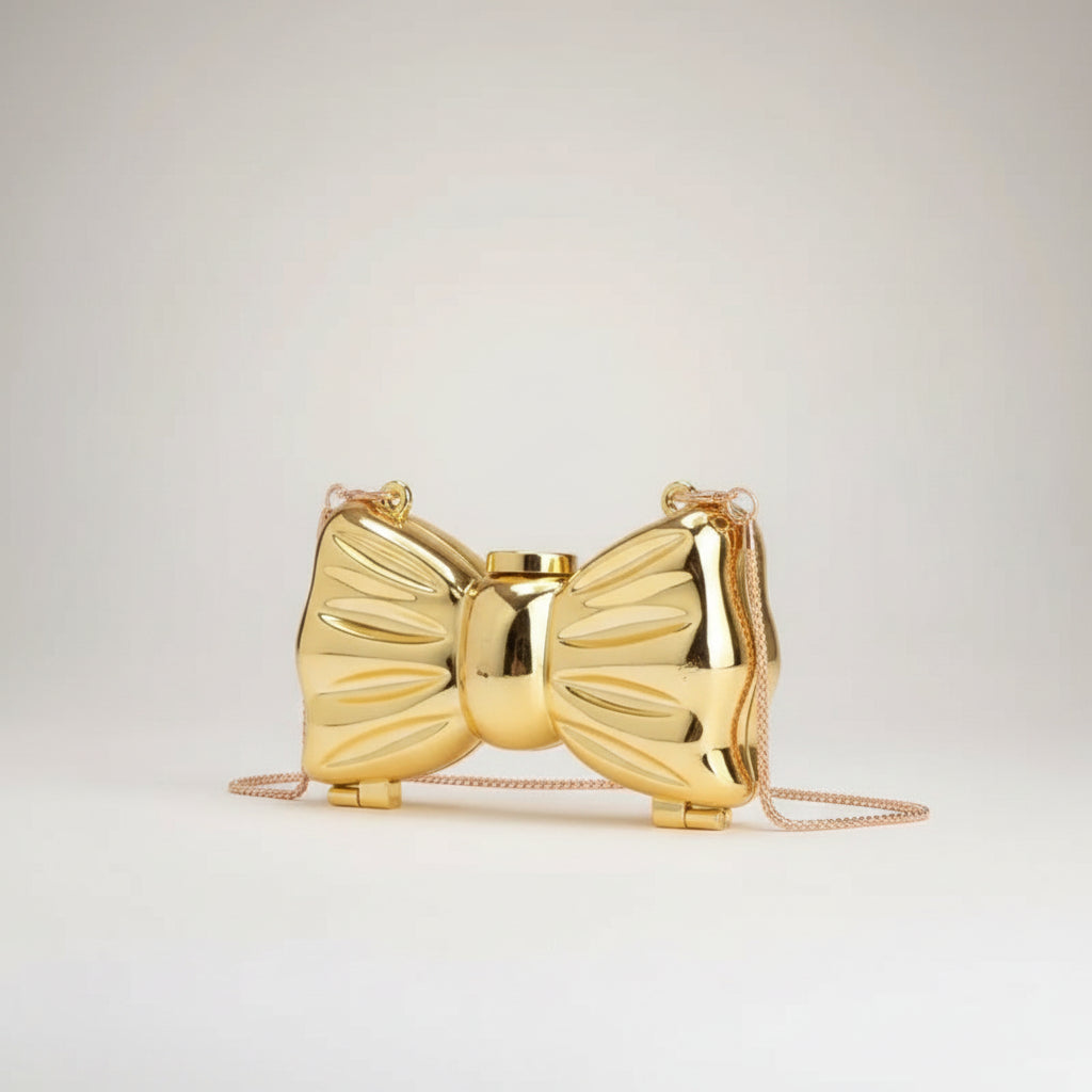 Metallic Bow Clutch Bag