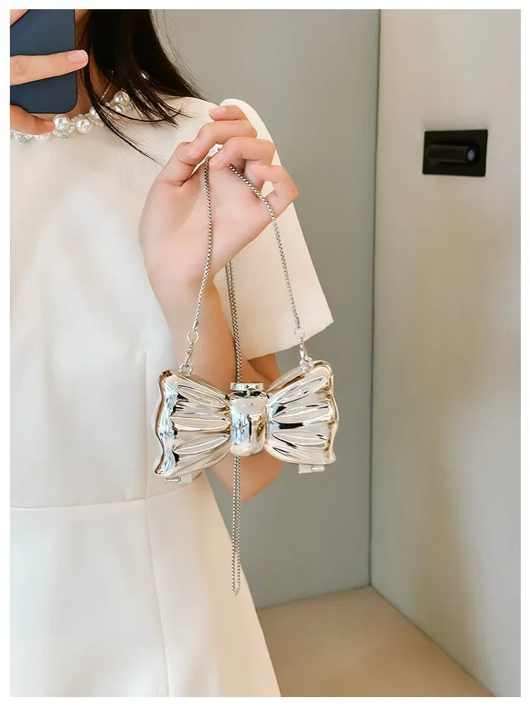 Metallic Bow Clutch Bag