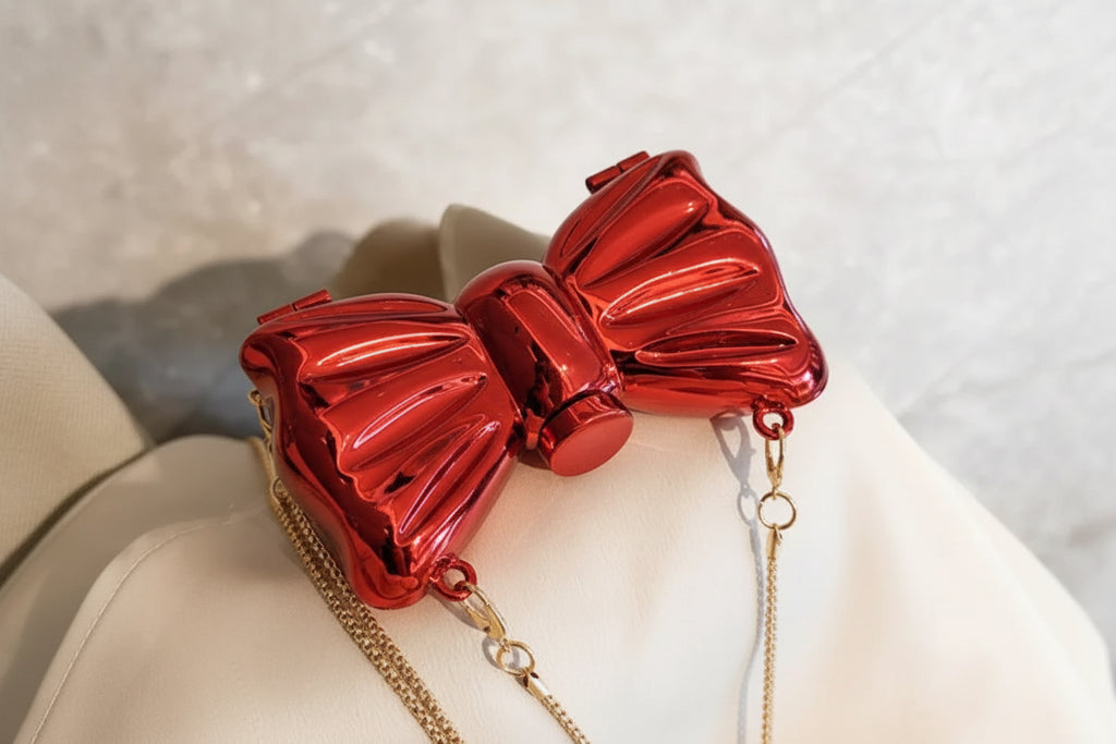 Metallic Bow Clutch Bag