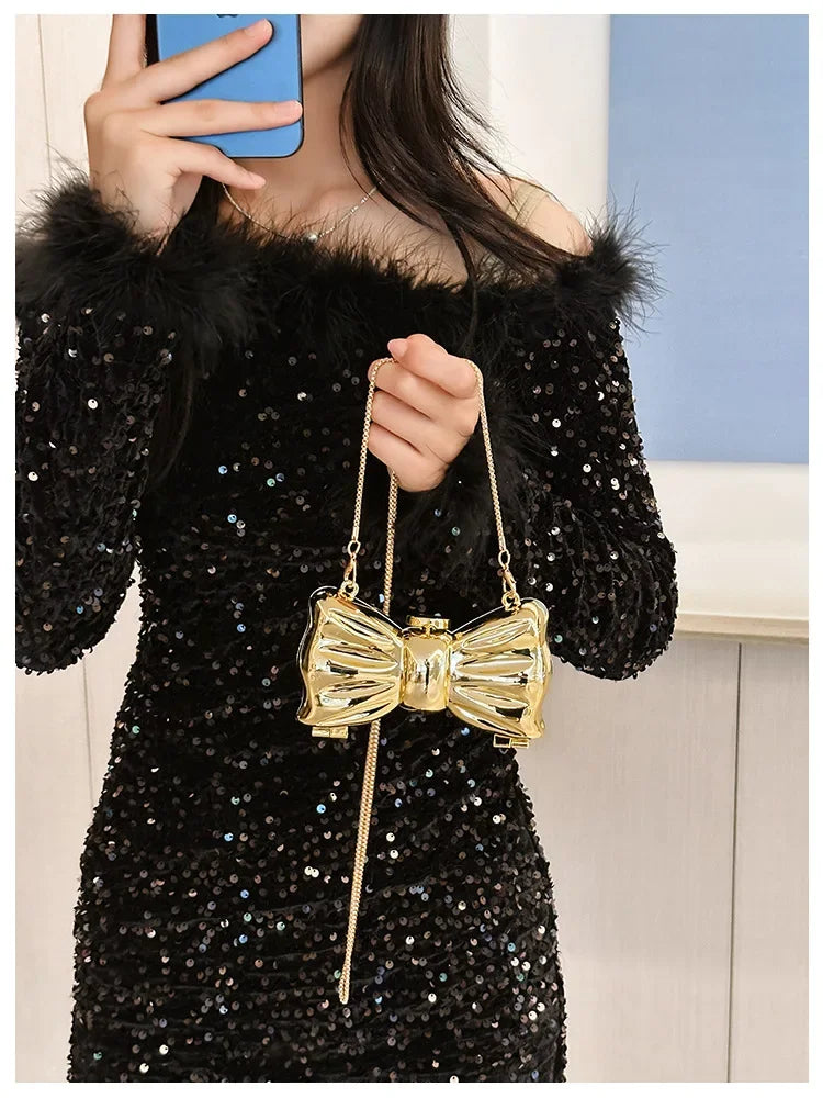 Metallic Bow Clutch Bag
